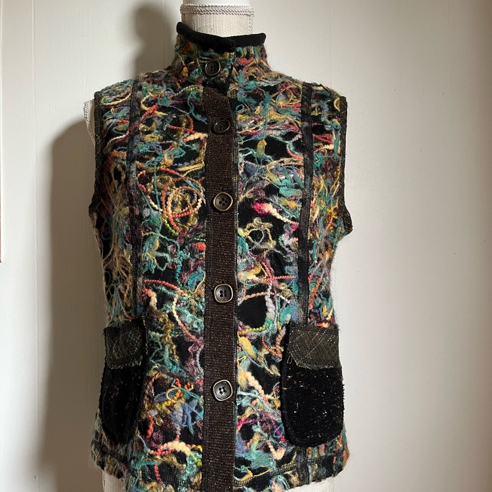 Vintage Multicolor Wool/Mohair Blend Woven Vest Size Small